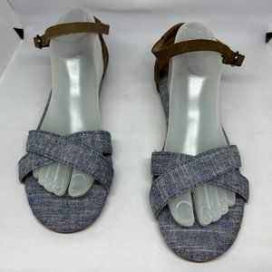 Toms Chambray Denim Sienna Open Toe Flat Sandal W9.5‎